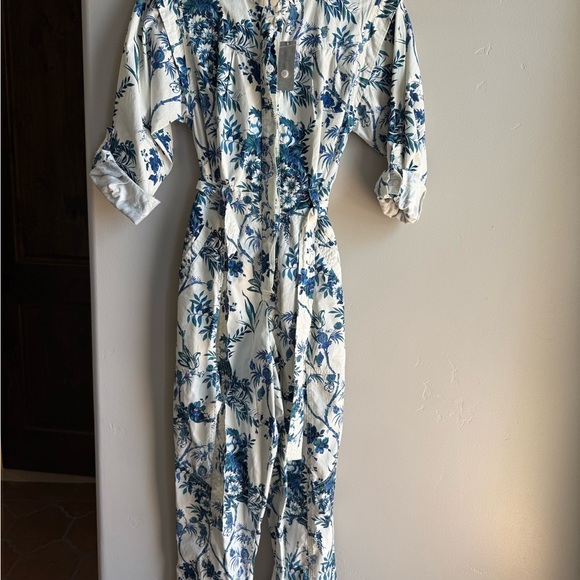 Anthropologie Lucienne Floral Belted Jumpsuit Cottagecore Coastal Euro Summer - Picture 5 of 7
